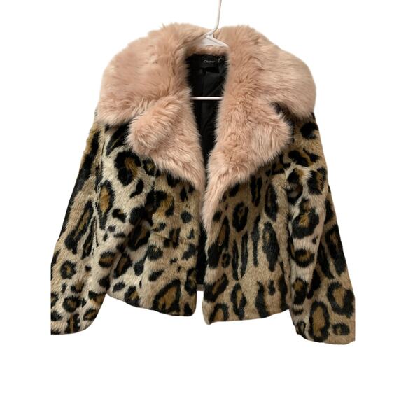Cliche' Nordstrom Faux Fur Leopard Pink Fur Collar Short Jacket Wool/acrylic XS - Picture 2 of 8